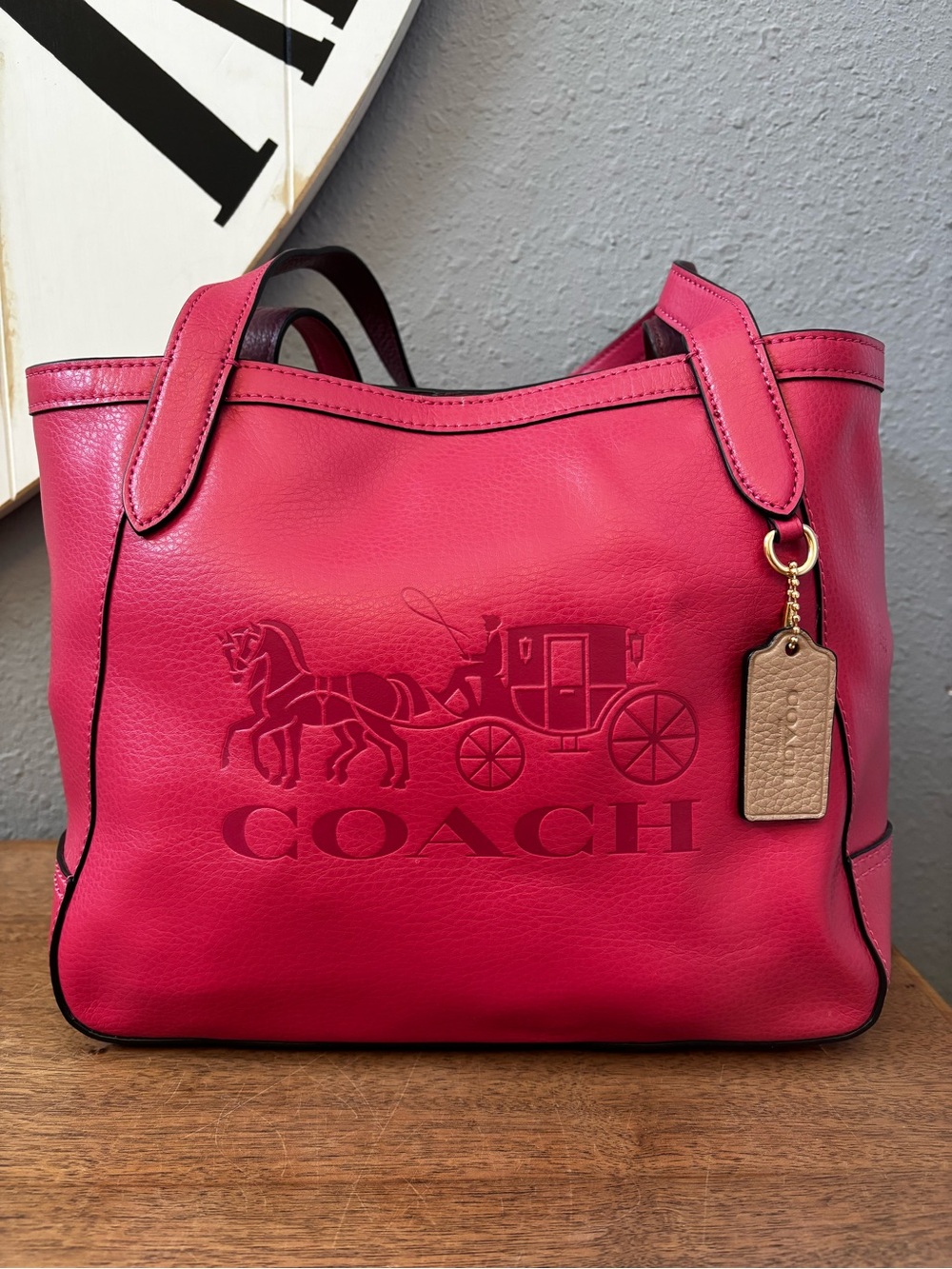 Coach Pink Leather Horse and Carriage Tote 27